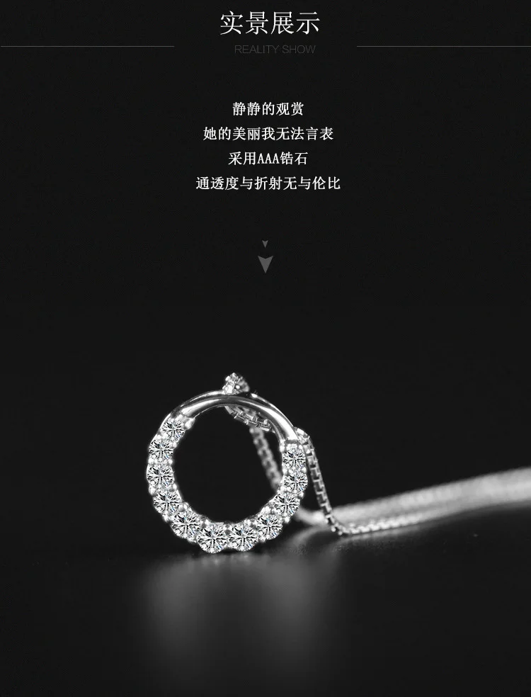 XIYANIKE Hot Sale Promotion Shiny Zircon Crystal Circle 925 Sterling Silver Women's Pendant Necklaces Jewelry Gifts VNS8561