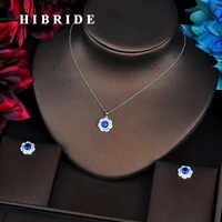hibride luxury blue cuibic zircon flower link chain pendant jewelry sets for women necklace sets earings fashion jewelry n 544