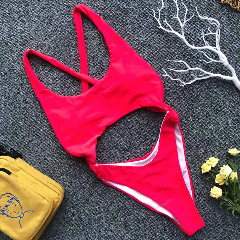 2019 One Piece Swimsuit Women Swimwear Hollow Backless Monokini New Style High Cut Sexy Swimsuits Women's Swimming Suit Strap | Спорт и