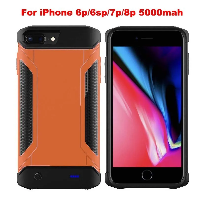 Ультра тонкий 5000 mAh ударопрочный Аккумулятор Чехол для iPhone 6 6s 7 8 Plus Портативный Расширенный Блок питания Charing Armor зарядное устройство крышка - Цвет: Orange 5.5inch