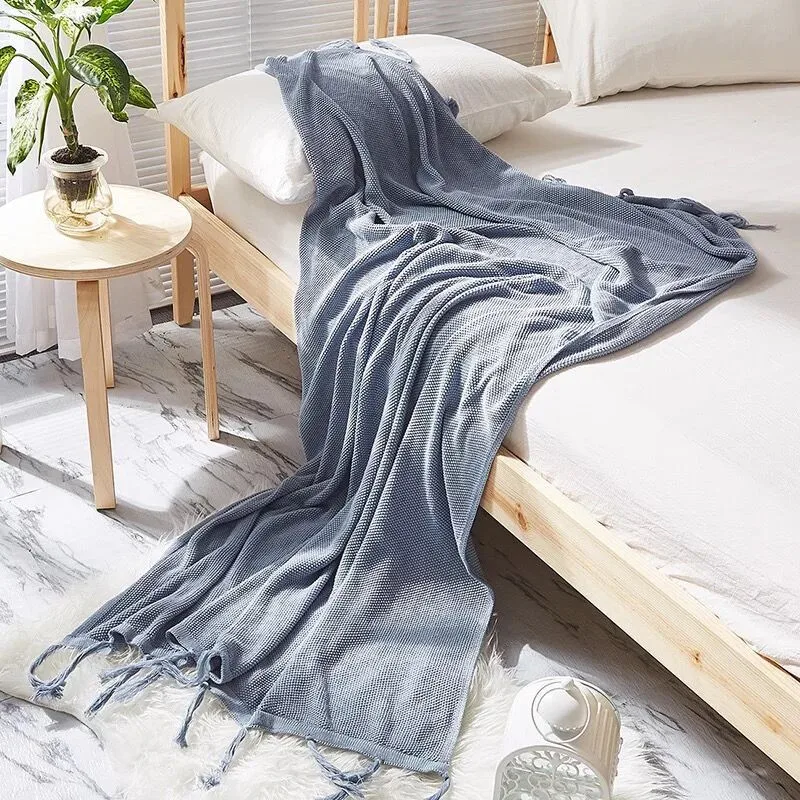 

XYZLS Modern Style Cotton Knitted Thread Blankets Air Conditioner Throw Blanket for Sofa Bed Airplane Travel Solid Color Blanket