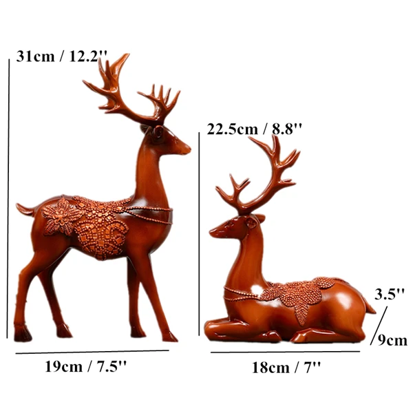 Brown Deer Set L VILEAD 2 шт./компл. 12,2 ''смолы фигурка оленя Творческий олень статуя современный Лось Скульптура Винтаж домашний декор для столовой офис - Цвет: Brown Deer Set L