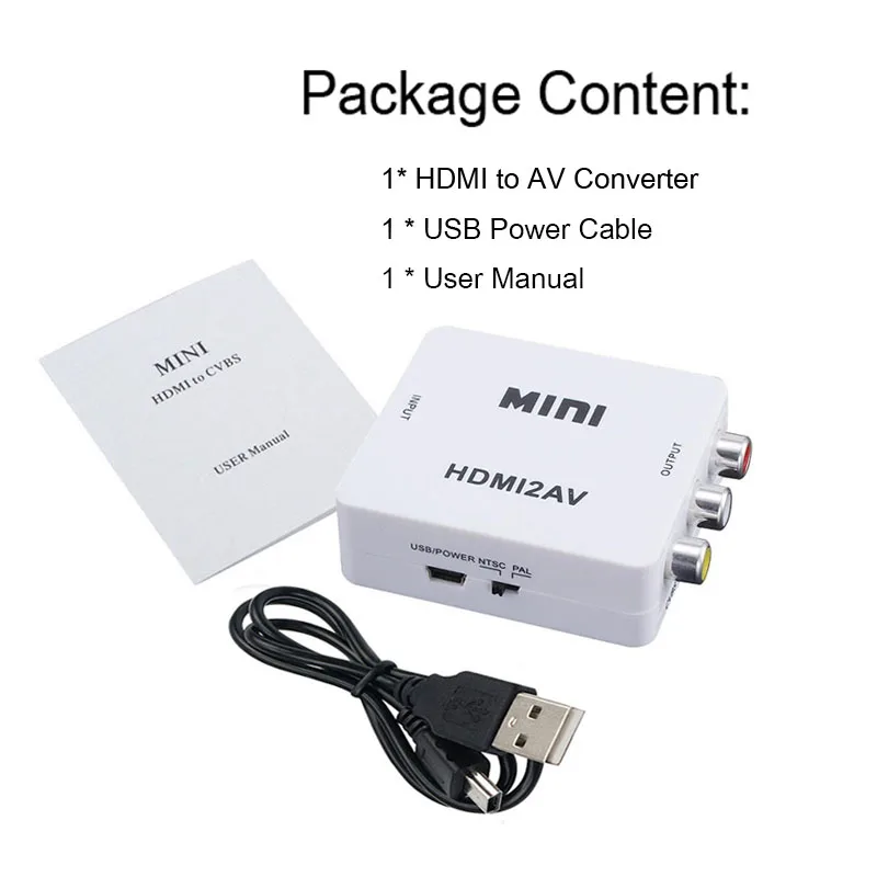 1080P мини HDMI к RCA AV композитный адаптер конвертер с USB кабелем HDMI2AV/CVBS ПК HDTV