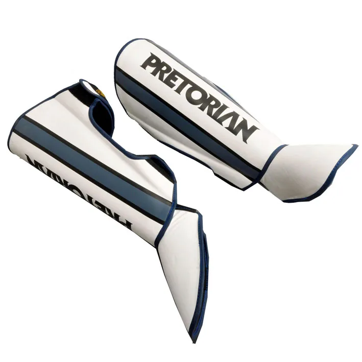 White and blue Топ бренд PRETORIAN Муай Тай кикбоксинг ММА Боксерские щитки подъем колодки каратэ ноги протектор хвостовик ноги протекторы - Цвет: White and blue