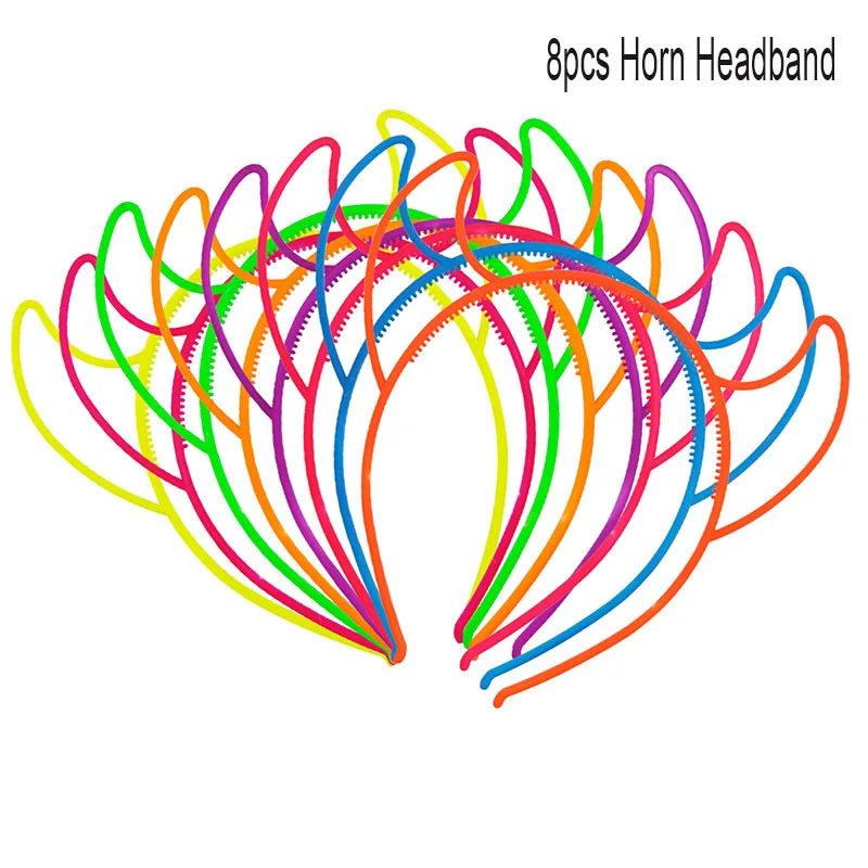 8pcs Horn headband Стиль заячьи ушки повязка на голову с бантиком детская лента для волос пластиковые животные обруч для волос женские аксессуары для волос головной убор - Цвет: 8pcs Horn headband