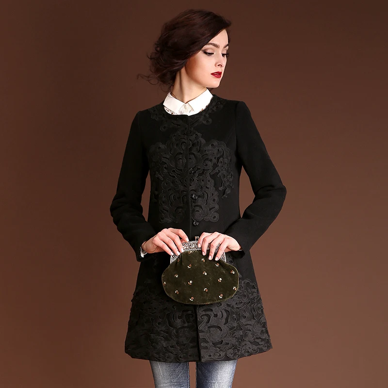 ARTKA женское осенне зимнее винтажное пальто с О вырезом и длинным рукавом на