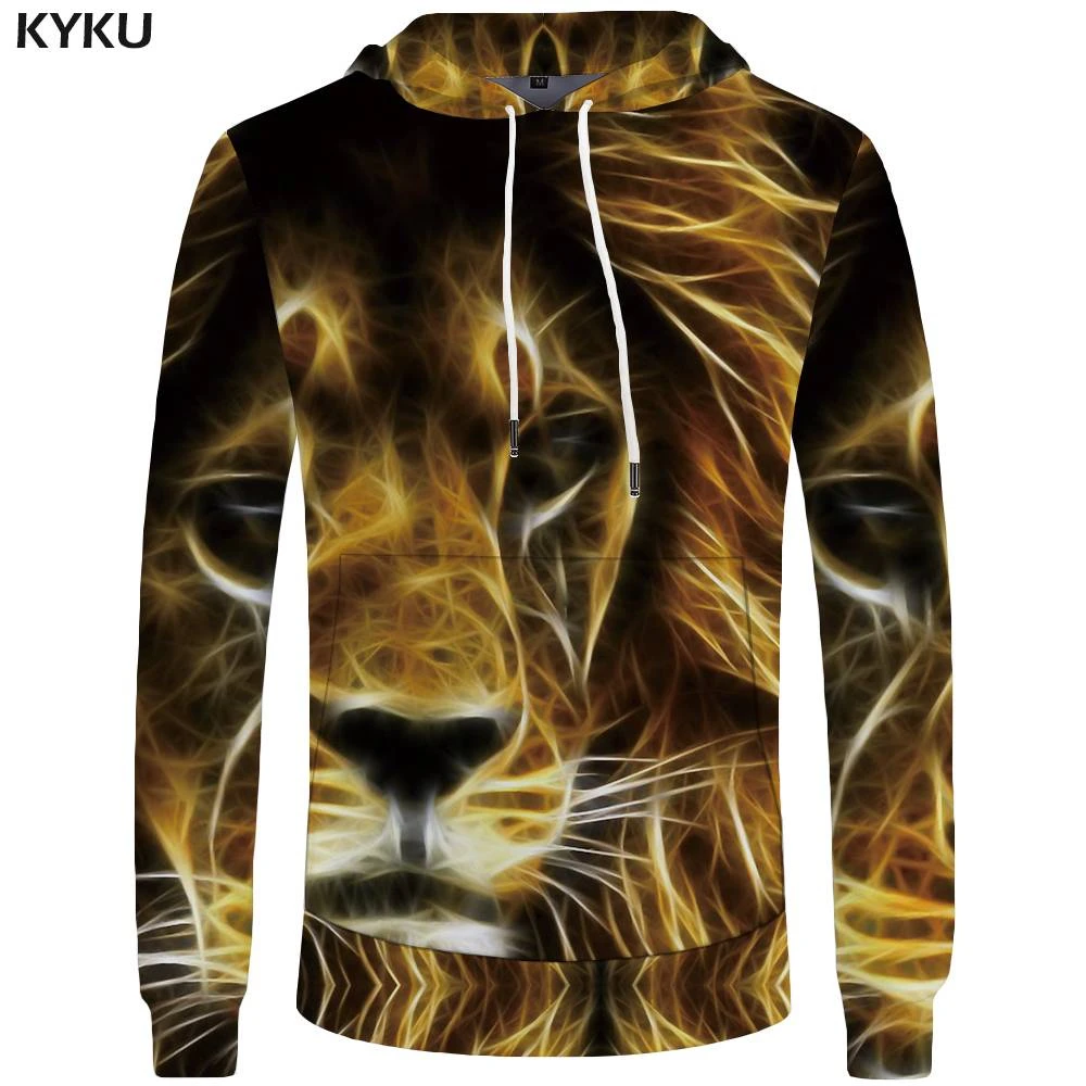 KYKU Лев толстовки для мужчин пламя карман животных Hoddie мужская одежда 3d капюшон