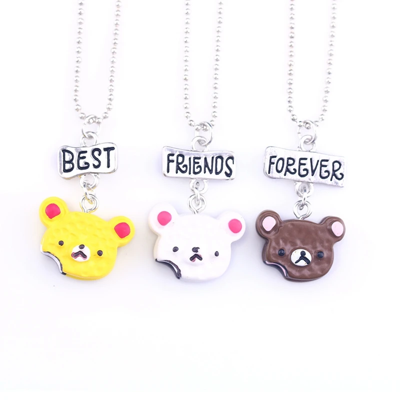 1set(3PCS) Fashion Resin Cute Bear Best Friends Pendant Necklace Cake/Biscuit Drop BFF Children Jewelry Gift N-830 Украшения и