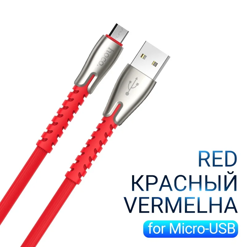 Red hoco usb micro usb кабель для зарядки данных передача данных провод для Samsung Xiaomi Android шнур зарядное устройство 2.4A плоский шнурок микро юсб зарядник на самсунг ксяоми андроид микро юсби кабель - Цвет: Red