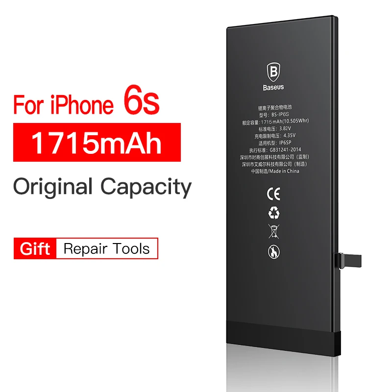 Baseus батарея мобильного телефона для iPhone 6S 6 s Plus 6p оригинальная внутренняя сменная батарея реальная емкость батарея для iPhone6 - Цвет: 1715mAh For iPhone6s