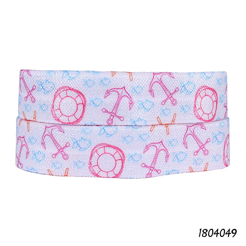 

(50 yards/lot) Wholesale anchor printed fold over elastic for kids hairbands