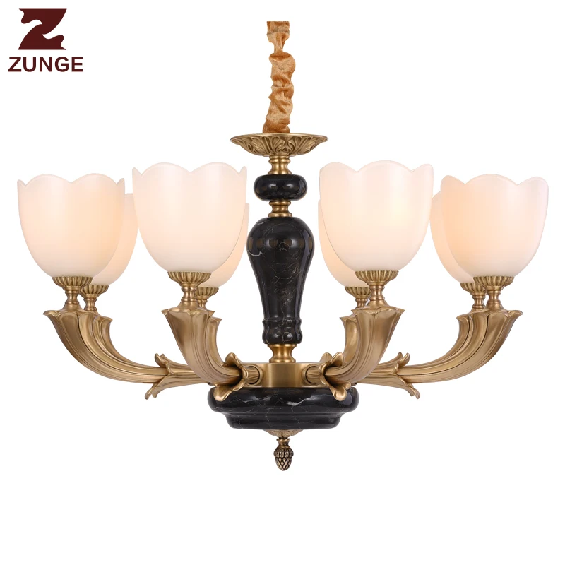 Modern LED copper Chandelier Lights T050 in the Living Room lampadari lustre para sala large lighting fixtures glass lampshade | Лампы и