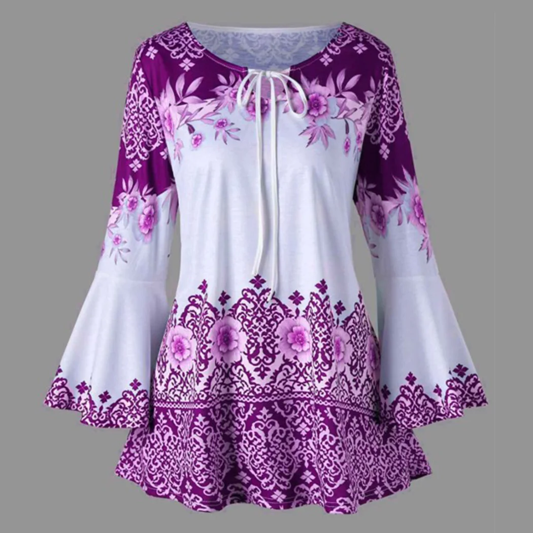 Женские топы с длинным Расклешенным рукавом большие размеры модная Ретро блузка