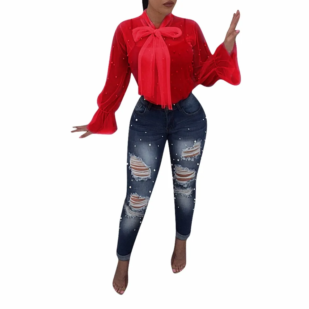 Лето осень Для женщин кружева топы v образным вырезом модные пикантные