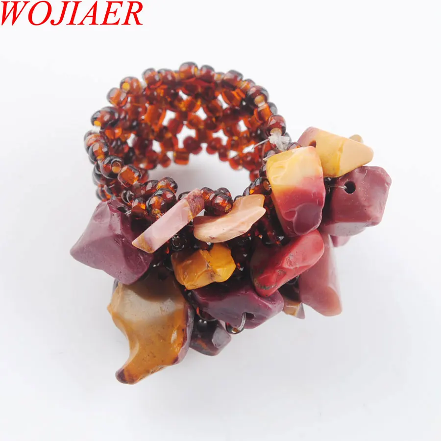Mookaite Jasper WOJIAER натуральное кольцо с драгоценным камнем для леди лабрадоирт стрейч Австрийские кольца ювелирные изделия PBJ301 - Цвет основного камня: Mookaite Jasper