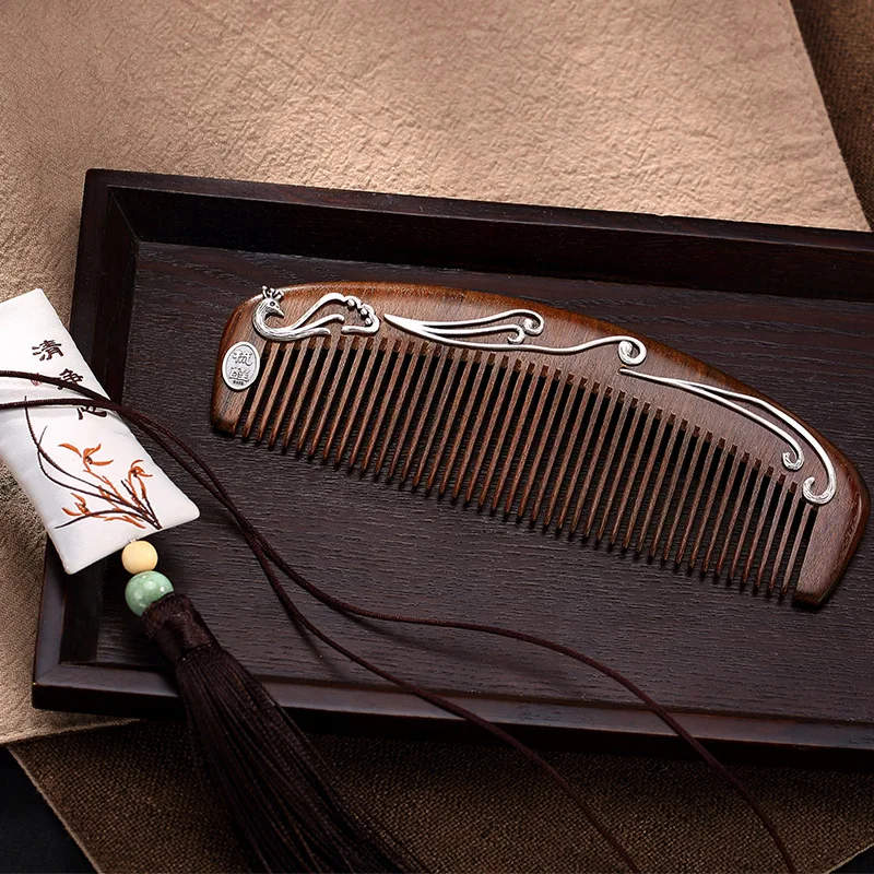 LouLeur 925 sterling silver sandalwood wood Hair Combs peacock mosa for women gift | Украшения и аксессуары