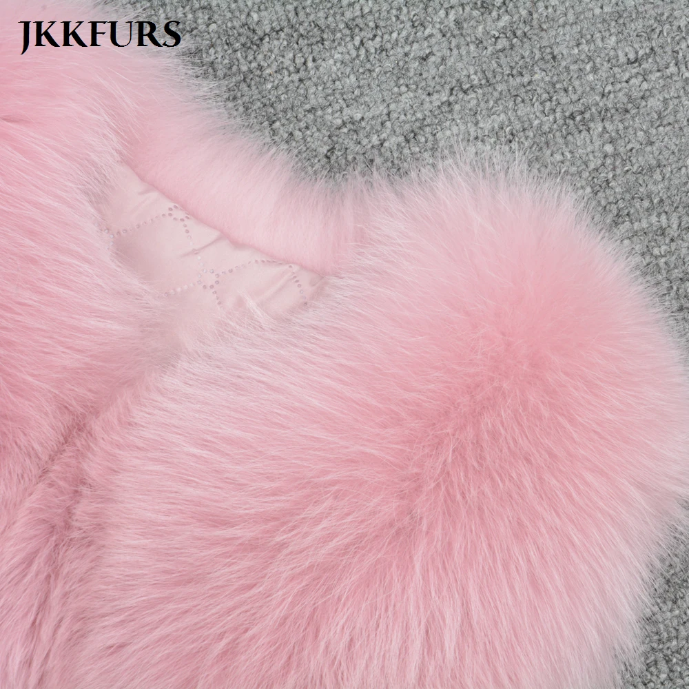 

New Arrivals Women Real Fox Fur Vests Lady Fashion Short Style Fluffy Natural Fur Gilet 3 Rows Jackets High Quality S7162