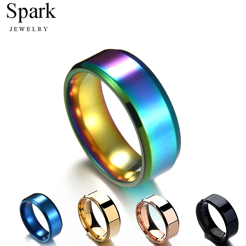 

Spark 8mm Wide Stainless Steel Black Ring High Quality 6 Colors Charm Rings For Men Wedding Band Ring Drop Shipping