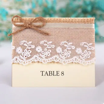 

Rustic Style Lace Burlap Place Card Wedding Table Number Card with Burlap Bow-Knot size 11cm x 9cm baby shower favors 20pcs