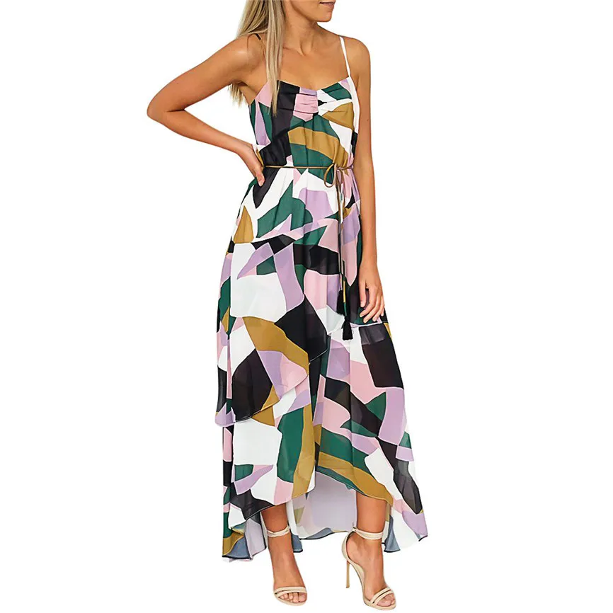 SAGACE длинное платье модное женское асимметричное многослойное с поясом Бандажное