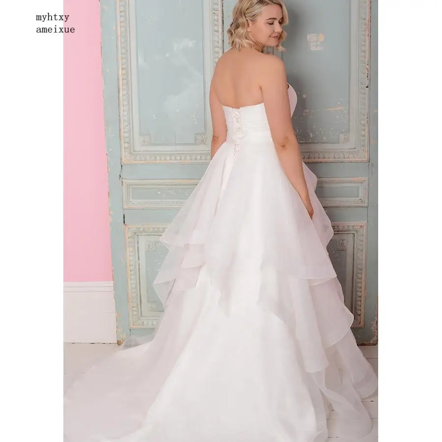 

Plus Size Organza Wedding Dresses 2020 Sweetheart Sleeveless Beading Ruffles A-line Wedding Gowns Vestido De Novia Plus Size