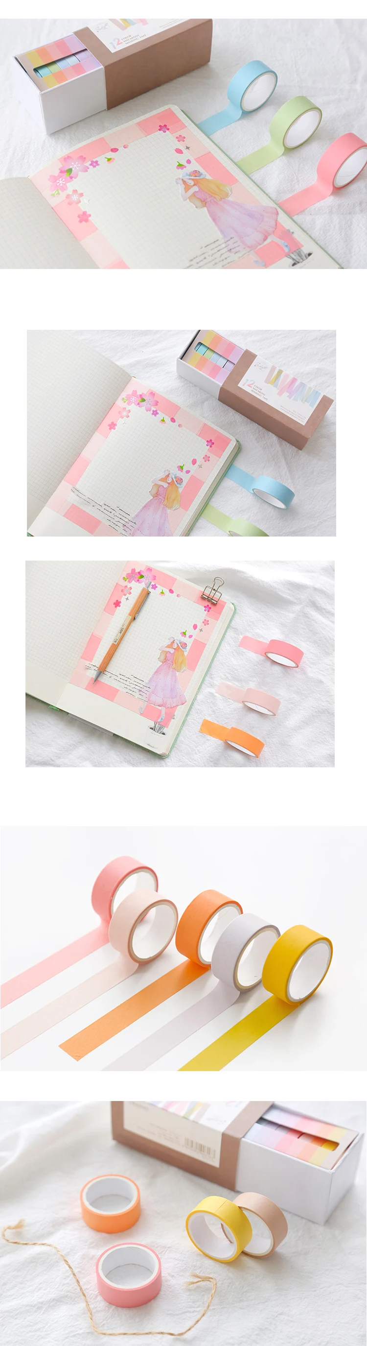 12 шт./партия pinkycolor макарун васи ленты DIY украшения ленты дневник клейкая маскирующая коробка с наклейками Упакованные школьные принадлежности подарок