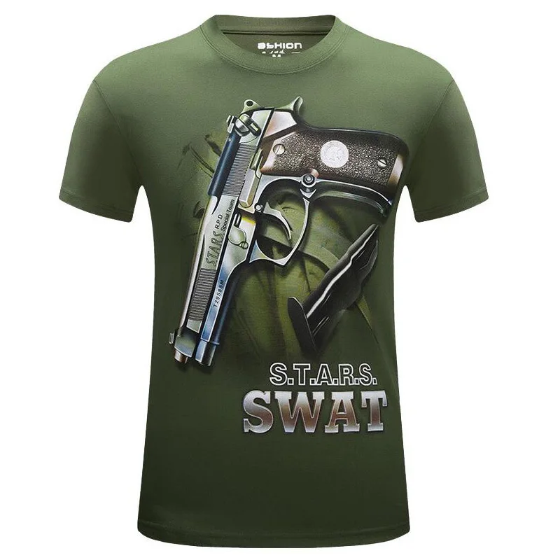Брендовая одежда, S-6XL, 3D футболка, мужская, хит, летняя, AK47, с принтом пистолета, футболки, мужские, хлопок, повседневная, короткий рукав, футболка, Homme