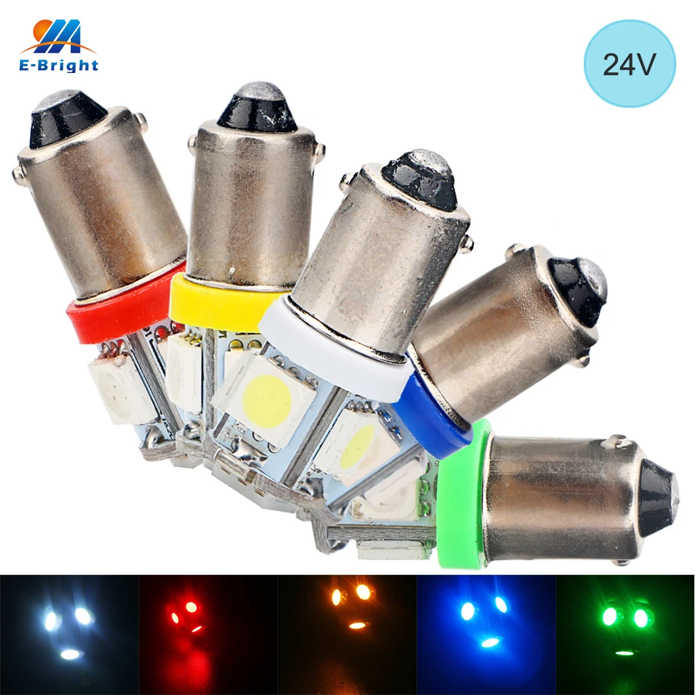 YM E-Bright 24V 50PCS BA9S 5050 5 SMD T11 T4W LED Light Bulb Clearance Reverse Indicator Reading Lamps Mix Colors 60 Lumen | Автомобили и