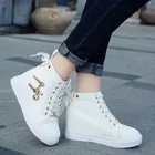 Кроссовки женские высокие, повседневная обувь, платформа, плоская подошва, на шнуровке, белые, весна-осень 2021