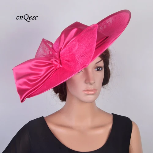 FUCHSIA Дизайн бежевый/темно X большая блюдце hatinator Sinamay База чародей Свадебная шляпка с большим бантом для Кентукки Дерби, гонки - Цвет: FUCHSIA
