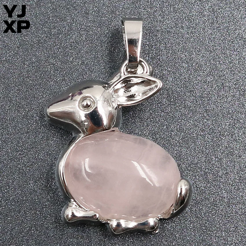YJXP 1 шт. натуральный кристалл бусы кролик кулон для ожерелья посеребренные милые
