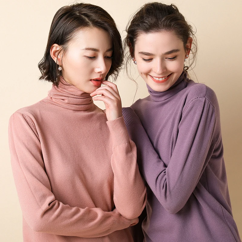 Spring and Autumn New High-neck Sweater Women's Turtleneck Bottom Shirt Thin Solid Color Long Sleeve Slim Fit Knit | Женская одежда