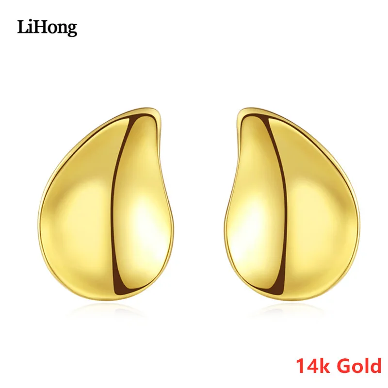 

Genuine 14k Gold Earrings Fashion Drop-Shaped Stud Earrings For Female Shiny Face High Jewelry Earrings