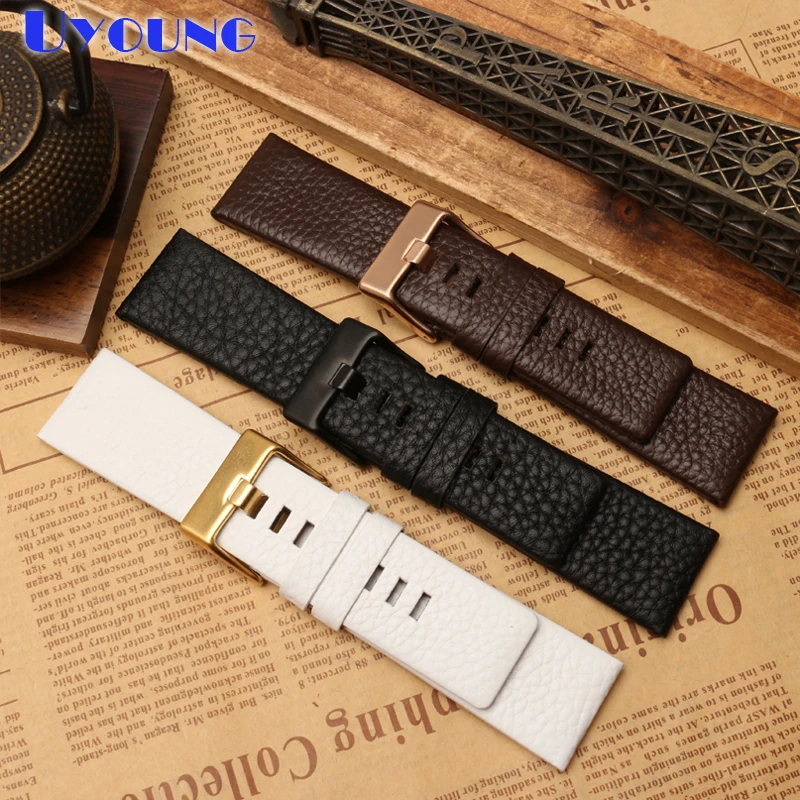 

UYOUNG Watchband Genuine leather bracelet 22 24 26 27 28 30mm for diesel watches band Watch Accessories simple strap
