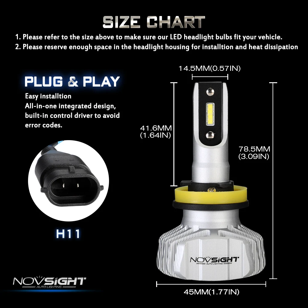 NOVSIGHT Автомобильные фары H4 Hi/Lo луч СИД H7 H1 H3 H8 H9 H11 H13 9005 9006 9007 50 Вт 10000лм 6500 к Автомобильные фары Противотуманные фары