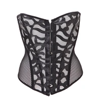 sexy corset lingerie black fishnet patchwork overbust bustiers plus size 3xl waist trainer corset back lace up bustiers w58930