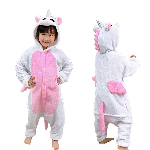 pink unicorn Детские пижамы со стежком и звездой, единорог, зимняя Пижама, Фланелевая пижама с капюшоном, комплекты одежды для сна с животными для девочек и мальчиков, одежда для сна - Цвет: pink unicorn