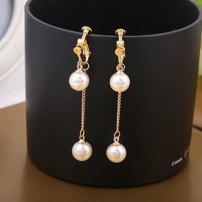 Трендовые шнековые имитирующие заколки с жемчугом для непирсинга серьги клипсы