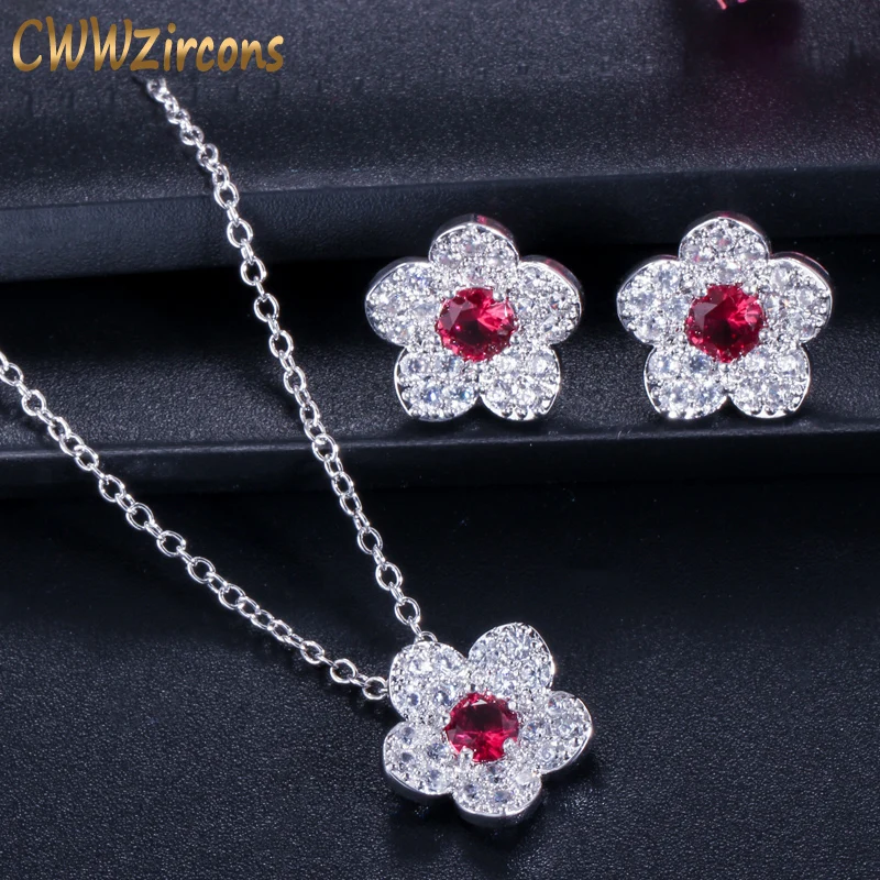 Женский комплект из колье и серёг с красным фианитом|earrings set for women|necklace and earring setset