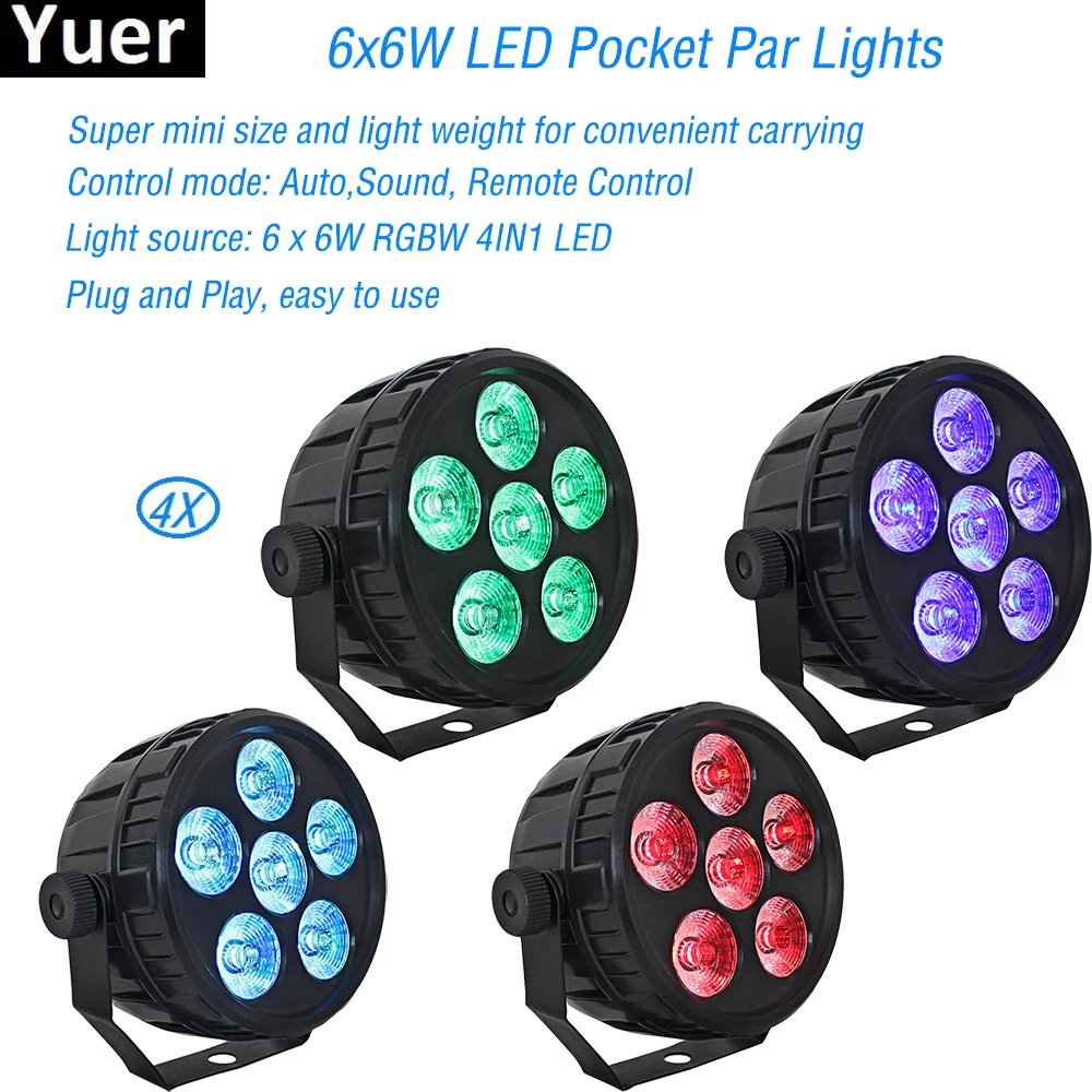 

4Pcs/Lot Par Light 6x6W LED RGBW 4IN1 50W Stage Lighting DMX 512 Disco Party Club Ballroom KTV BAR Wedding DJ stage lights