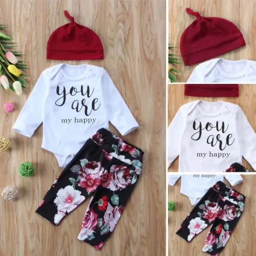 Комплект одежды из 3 предметов для новорожденных и маленьких девочек хлопковый