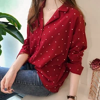 casual chiffon polka dots shirt women top casual v neck long sleeves blouses
