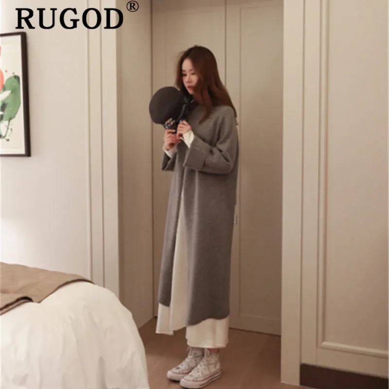 RUGOD Ins Новый Модный женский свитер с высоким разрезом водолазка длинным рукавом