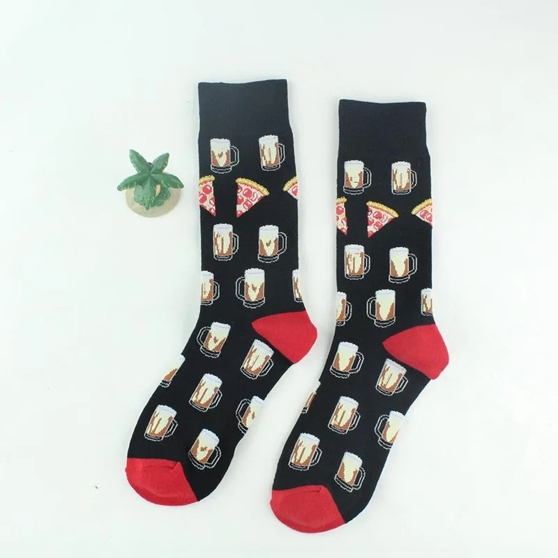 Beer Pizza Взрослые хлопчатобумажные забавные носки по колено Happy Sweet Sox Universe Sketch барбекю пиво пицца жареное мясо динозавр автомобиль вино чашка слон - Цвет: Beer Pizza