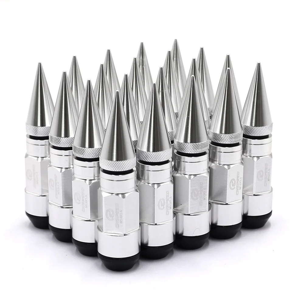 silver CNSPEED 20 шт. Колесные гайки алюминиевый и Железный Расширенный тюнер M12x1.5 93 мм колесные гайки с шипом для колес диски YC101152 - Название цвета: silver