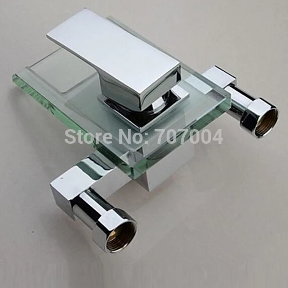 Chrome Finish Contemporary Single Handle Glass Waterfall Bathroom Tub Faucet Wall Mount Bathtub Shower Mixer Tap|tap bass|faucet wallfaucet set |