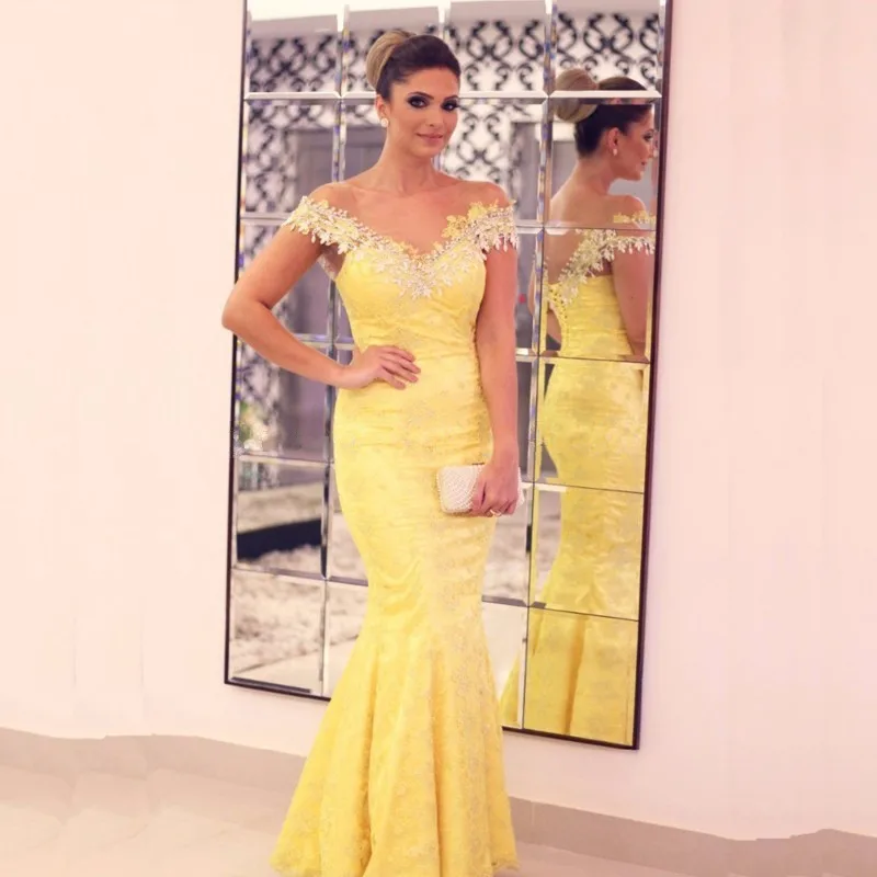 Новый Стиль Элегантный Совок Бисера Кружева Аппликация Длинные Русалка Вечерние