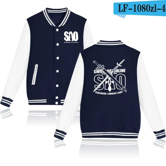 navy blue and white Sword Art Online толстовка бейсбольная куртка Мужская/Женская unifom пальто Модные аниме SAO толстовки Повседневная Уличная одежда куртки - Цвет: navy blue and white
