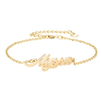 trendy chain name alyssa charm bracelet for women girls stainless steel gold jewelry handwriting initials jewel