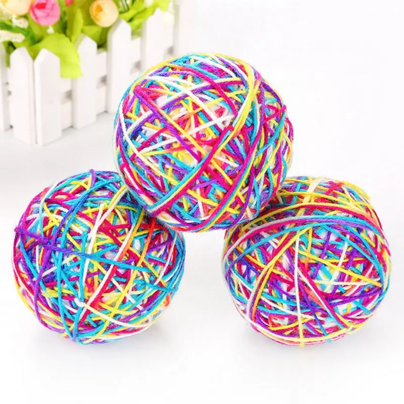 Фото Игрушечный мяч для кошек, разноцветная шерстяная пряжа, игрушки для котят, для тренировок №4